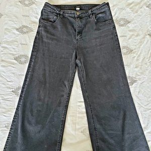 BDG Black Denim High Waisted Wide Leg Cropped Jeans with raw hem